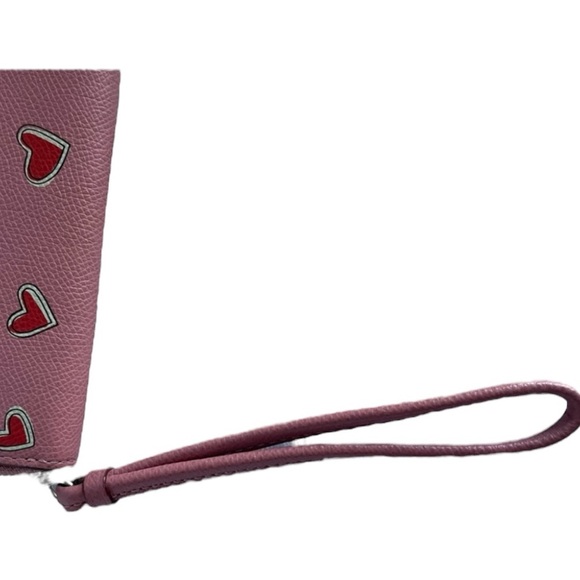 Coach Pink Heart-Patterned Women's Wristlet Wallet Clutch - Picture 4 of 10
